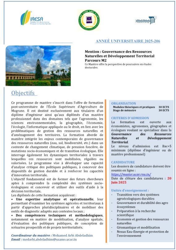 Appel à candidature Mastère M2-GRNDT -2025-2026